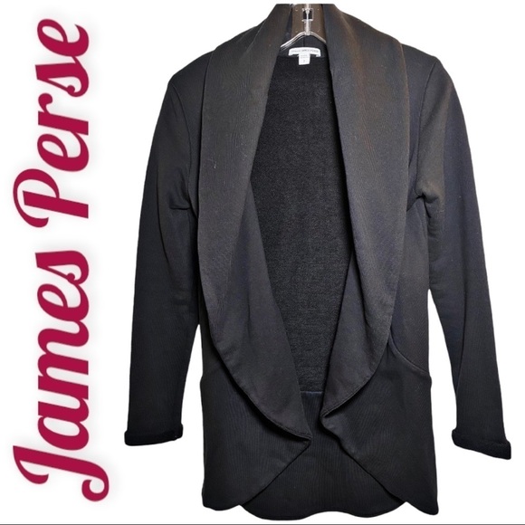 JAMES PERSE Estilo Black French Terry Cocoon Open Cardigan Sweater Coat, Medium - Picture 7 of 7